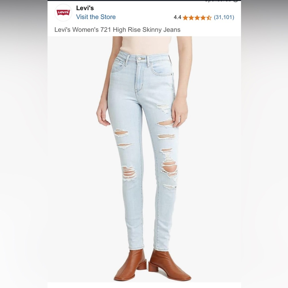 Levi's 721 High Rise Light Indigo Skinny Distressed Jeans💖